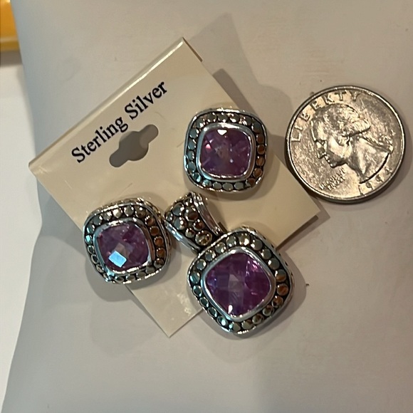 Amethyst stud Earring & Necklace Pendant Set - Picture 6 of 6